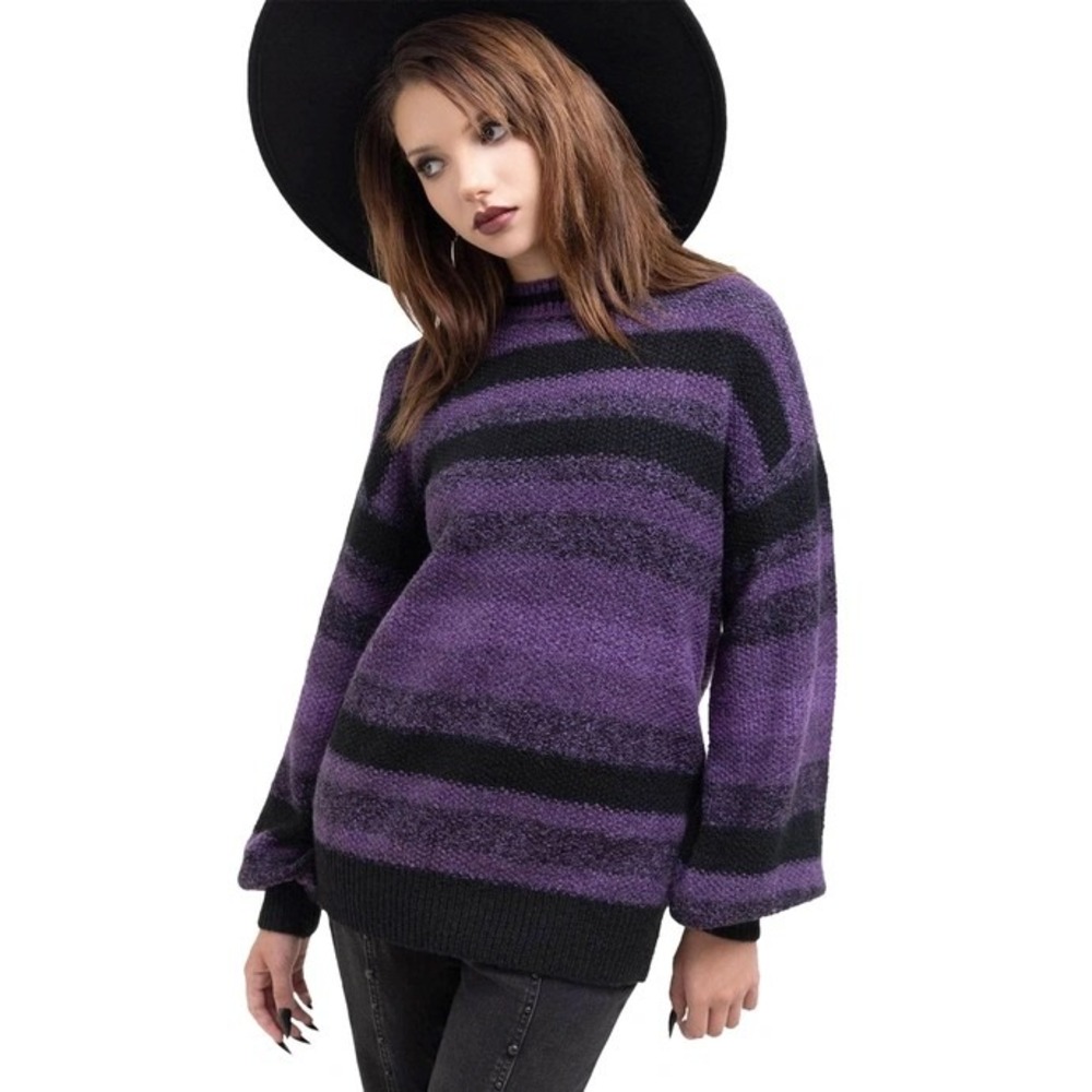 Killstar Hauntweft Purple Black Striped Knit Sweater Womens 2X Gothic Grunge